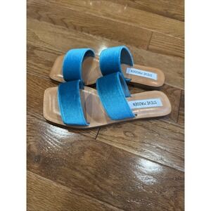 Steve Madden Teal Velvet Sandals US 6 NEW Double Band Slides